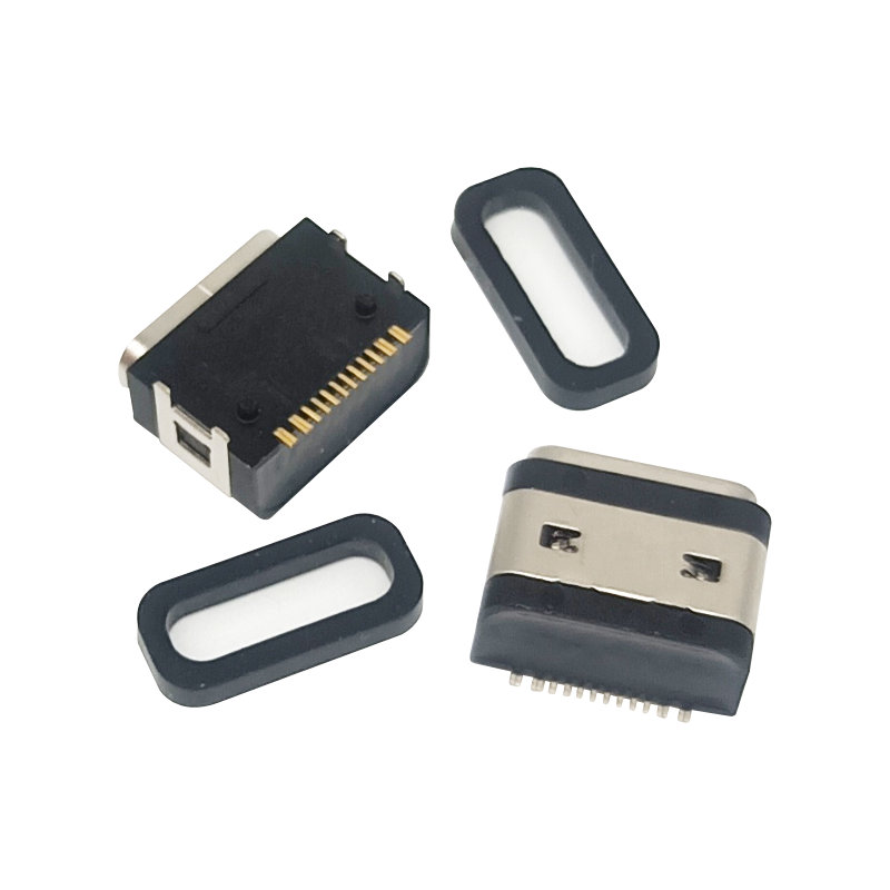 USB-C (USB TYPE-C) USB 2.0 Receptacle Connector 24 (16+8 Dummy) Position Surface Mount, Right Angle; Through Hole Replace GCT USB4730-GF-A With O Ring for Waterproof