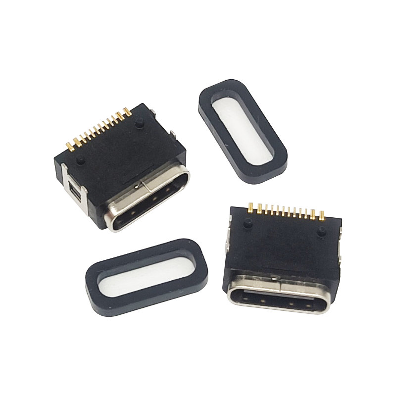 USB-C (USB TYPE-C) USB 2.0 Receptacle Connector 24 (16+8 Dummy) Position Surface Mount, Right Angle; Through Hole Replace GCT USB4730-GF-A With O Ring for Waterproof